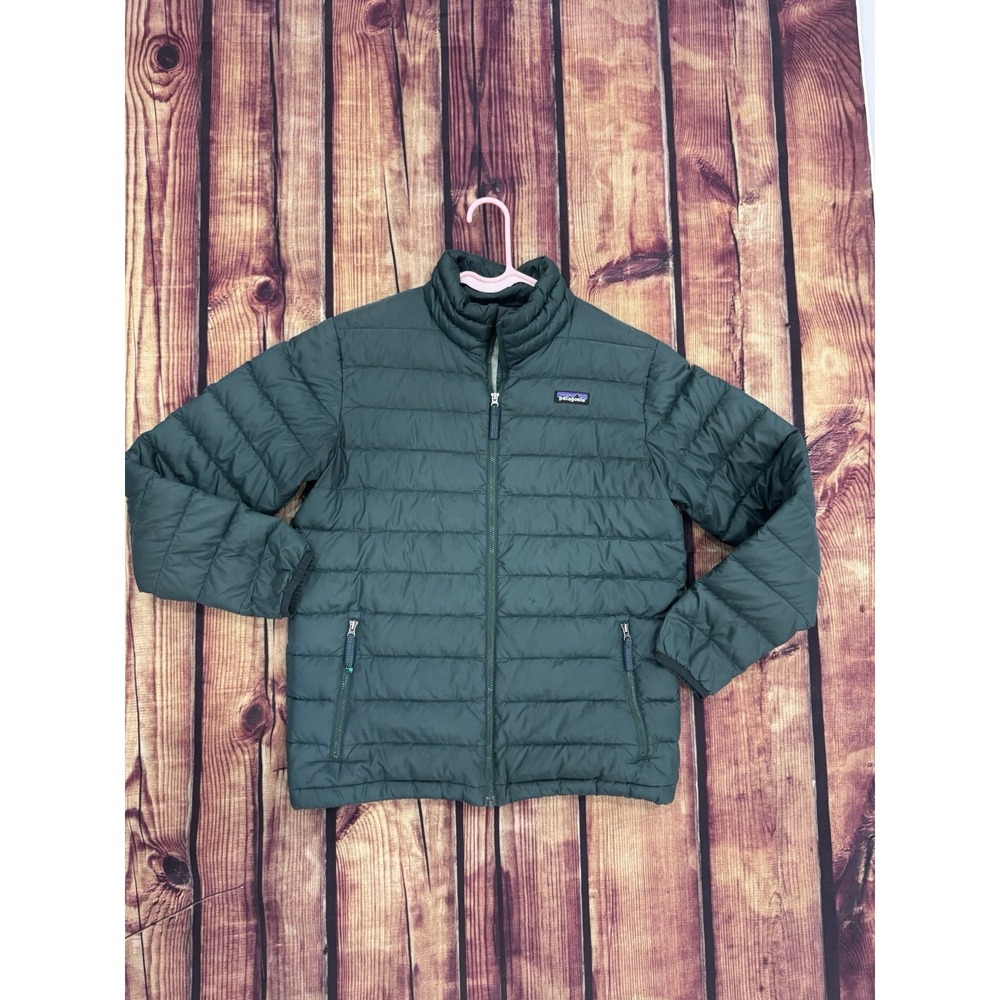Patagonia Kids XL Green Down Puffer Jacket Full Zip Pockets Long Sleeve